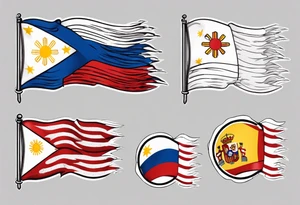 A single waving flag that is the Philippine flag to the left and the Spanish flag to the right tattoo idea