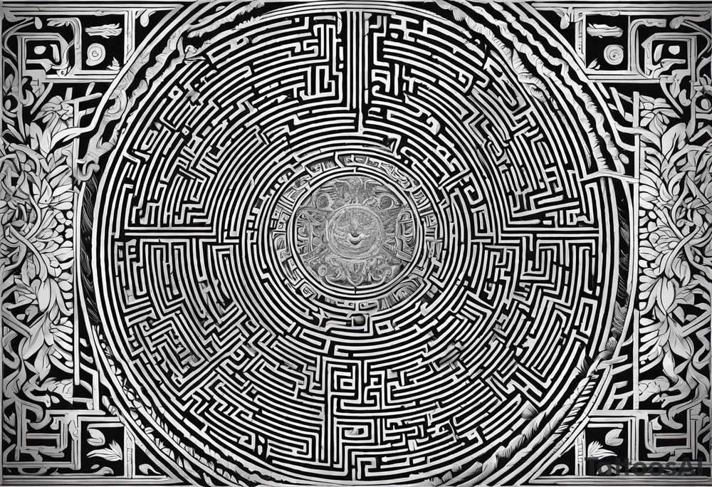 a labyrinth made out of a tree. There is no way to get to the center of the maze. The maze should be made out of branches tattoo idea