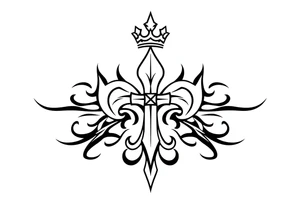 a flor de lis with a crown and a cross inside the flor de lis tattoo idea