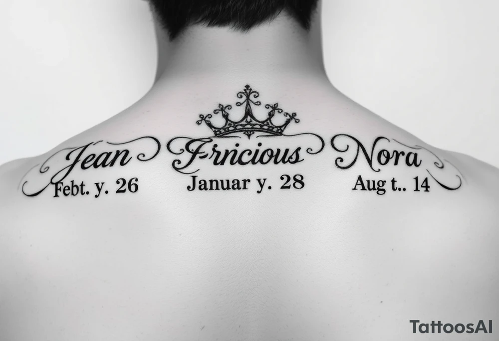 Meaning of names Jean God is gracious February 26, Sara Princess January 28, Nora honor and light August 14 tattoo idea