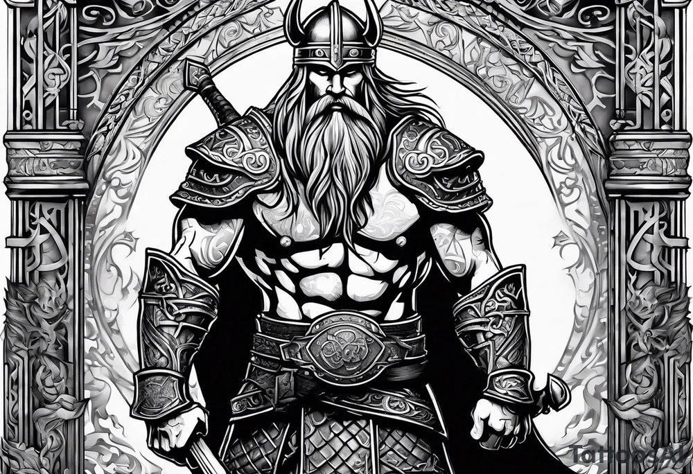 The Viking is at the bottom of the stairs that lead to the gate to Valhalla. tattoo idea