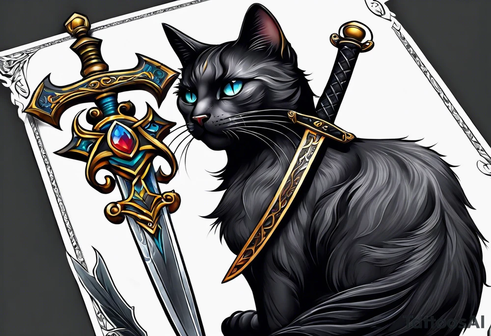 Black cat and sword tattoo idea
