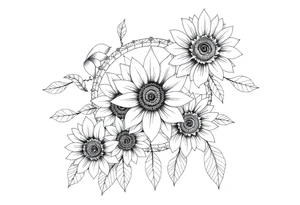 Sunflowers and roses dreamcatcher tattoo idea