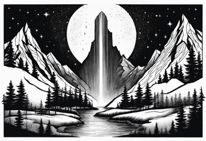 mountains, nature, stars, cross, waterfall, water tattoo idea