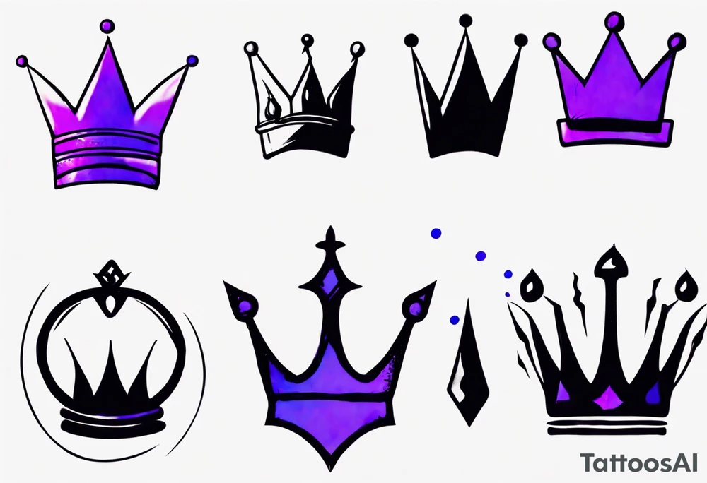A tattoo of a minimalistic black crown and some negative space on a water color background of purple and blue. tattoo idea
