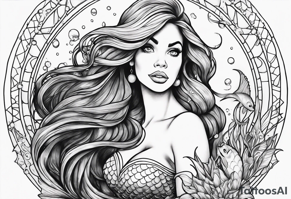Little mermaid Ariel with founder and Sebastian tattoo idea