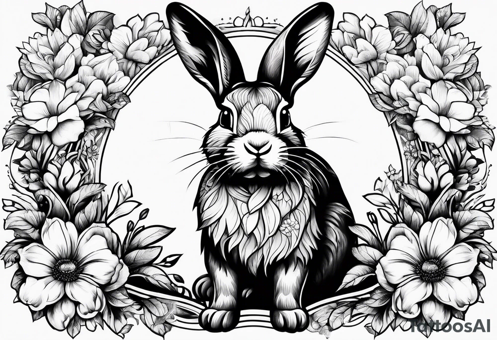 Rabbit and flowers tattoo idea