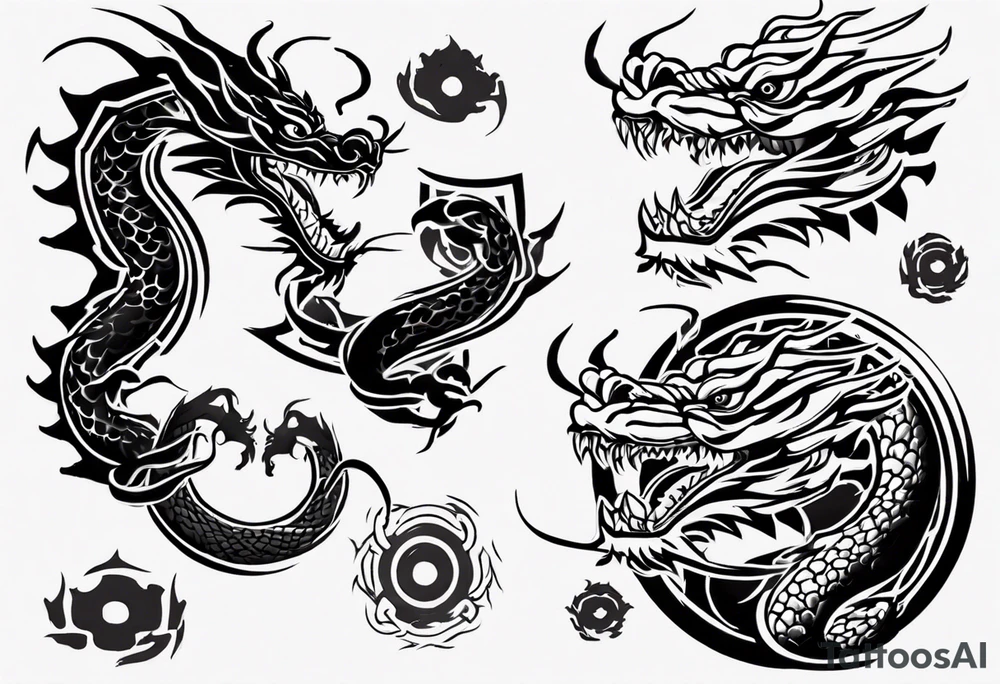 Taekwondo blackbelt with korean dragon in background tattoo idea