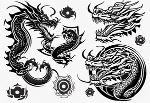 Taekwondo blackbelt with korean dragon in background tattoo idea