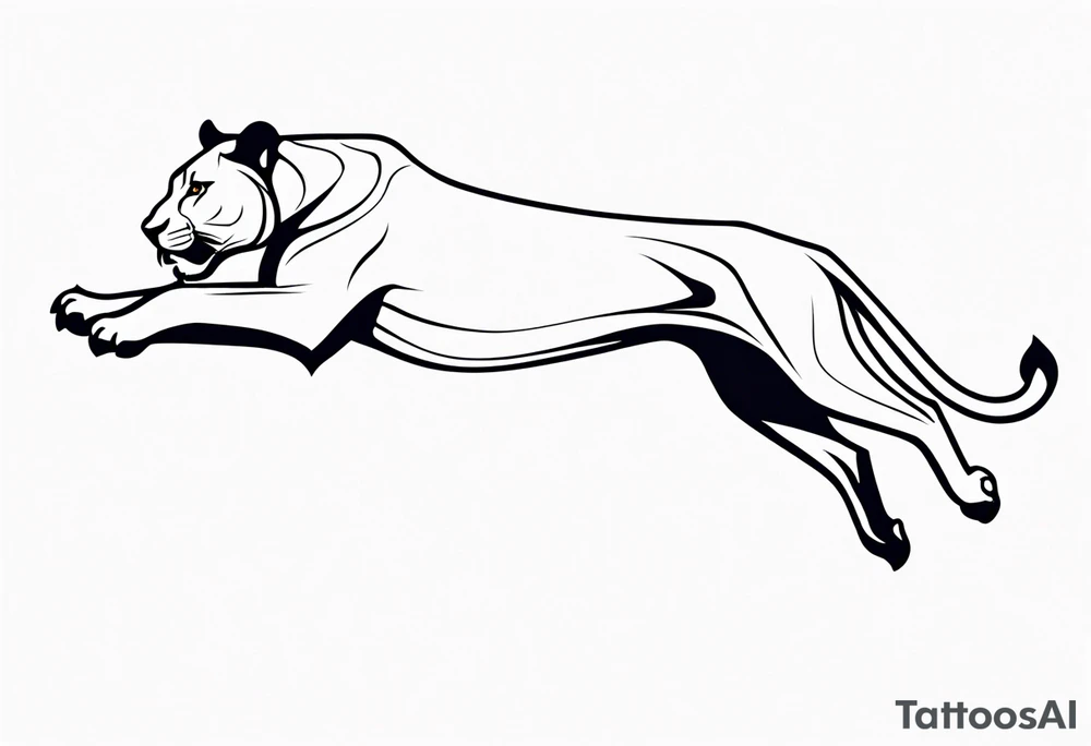 Lioness jumping oneline tattoo idea