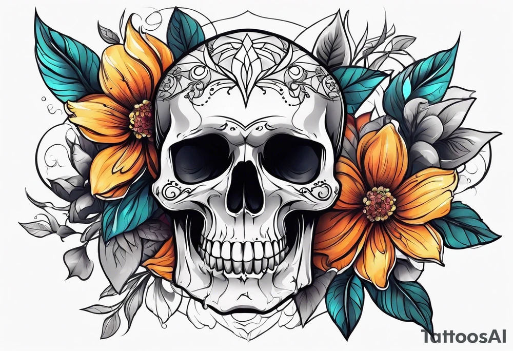 skull with flower tattoo idea