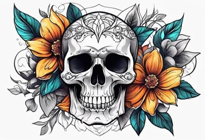 skull with flower tattoo idea