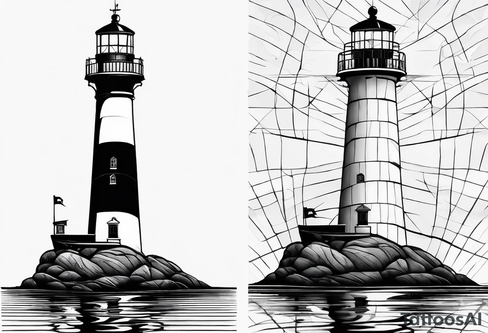 maritime lighthouse in a front view sailboat serving as a mast for a sail. tattoo idea