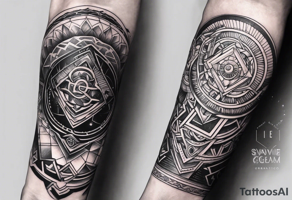cyber sigilism forearm sleeve tattoo idea