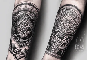 cyber sigilism forearm sleeve tattoo idea