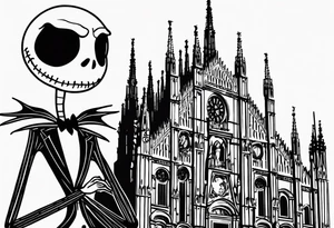 jack skellington leaning against milan cathedral and the date June 07, 2023 tattoo idea