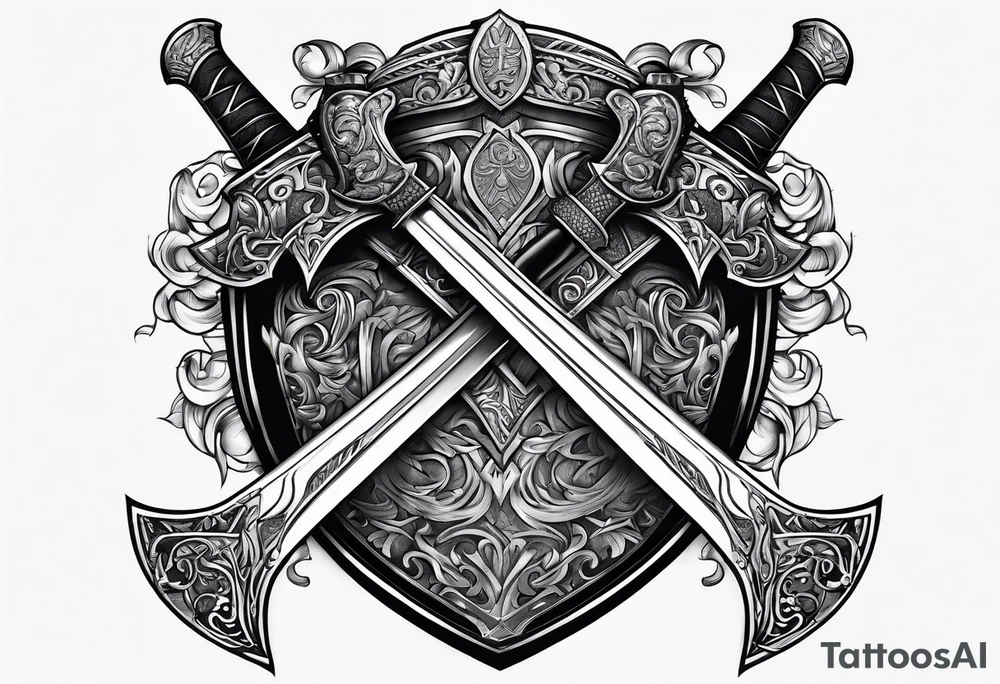 Valhalla gates sword shield axe tattoo idea