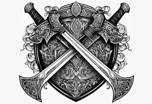 Valhalla gates sword shield axe tattoo idea