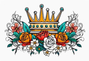 sword traditonal vintage tattoo crown colorful with flowers tattoo idea