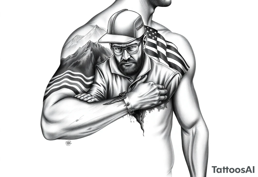 Masculin, country, mountains, wildlife, nature, racing , father of 4,
blue collar,  American flag,welder tattoo idea