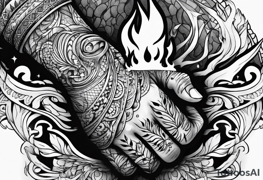 A hand holding fire tattoo idea