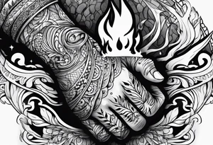 A hand holding fire tattoo idea