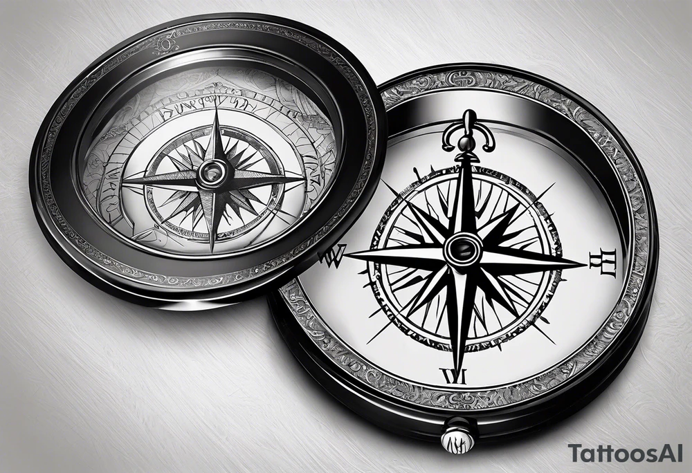 pocket compass opened with signature engraving on the top half inside tattoo idea pocket compass opened with signature engraving on the top half inside tattoo idea