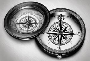 pocket compass opened with signature engraving on the top half inside tattoo idea