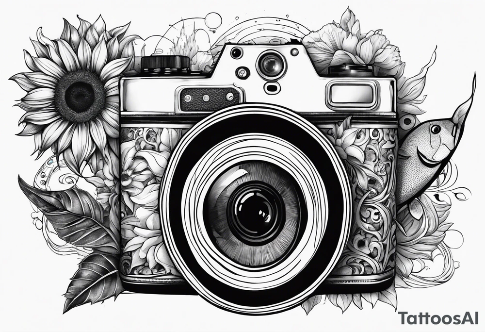 sunflower, camera, fish, tattoo idea