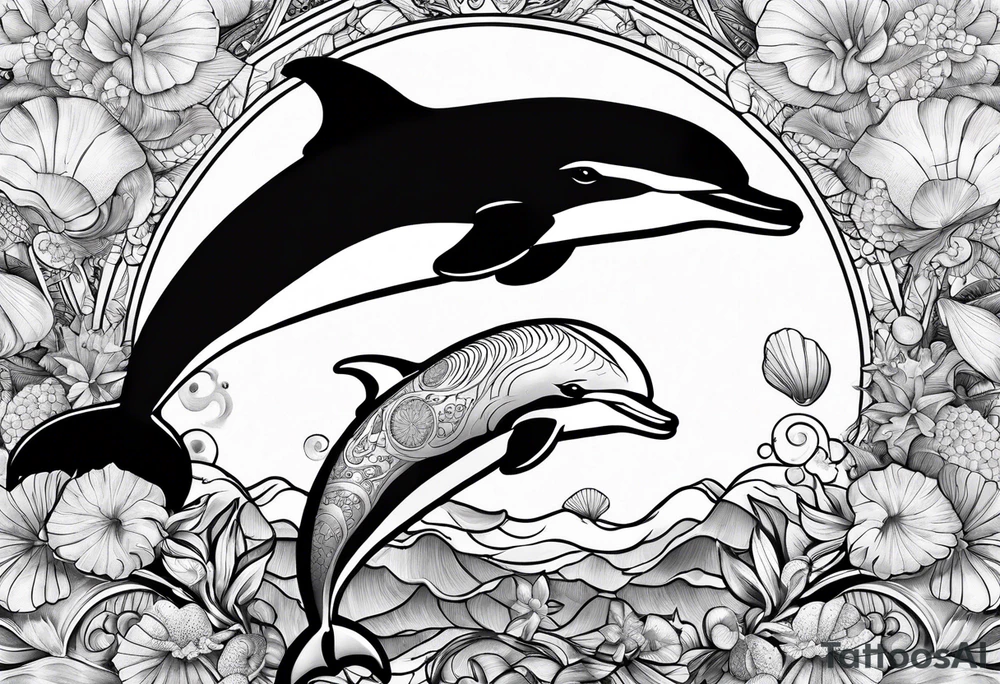 Dolphin and shells tattoo idea