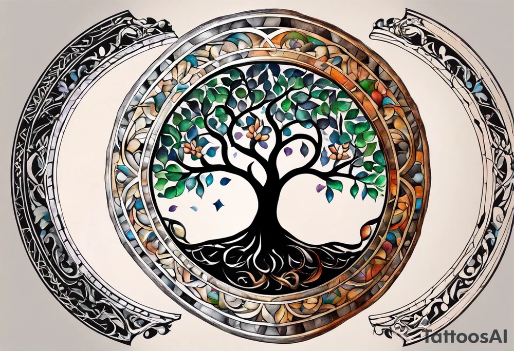 A Tree of Life in a circular design. The Dates 12.02.1985 and 21.02.1987 should be part of the tattoo, too. tattoo idea