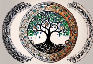 A Tree of Life in a circular design. The Dates 12.02.1985 and 21.02.1987 should be part of the tattoo, too. tattoo idea