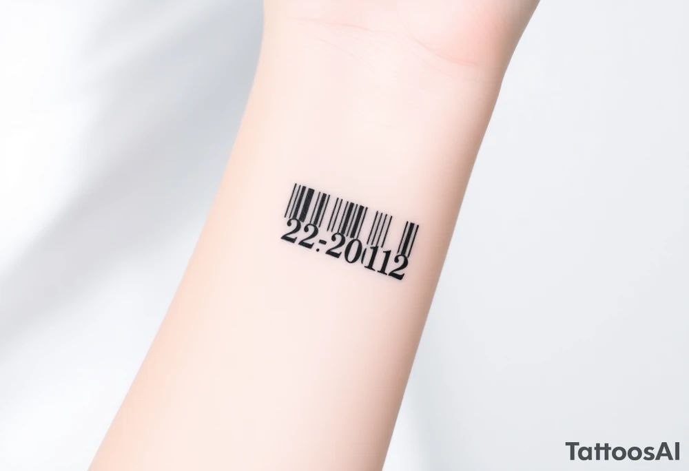 A sleek, minimalist barcode with the couple’s wedding date (22 - 12 - 2012) hidden in the numbers tattoo idea