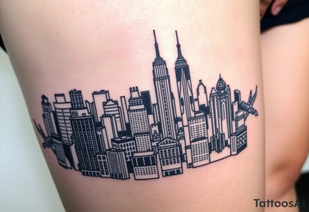 corrupted new york city landscape tattoo idea