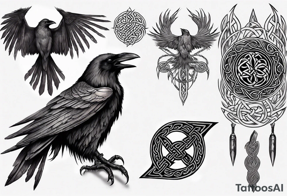 skyrim style raven with celtic knotwork tattoo idea