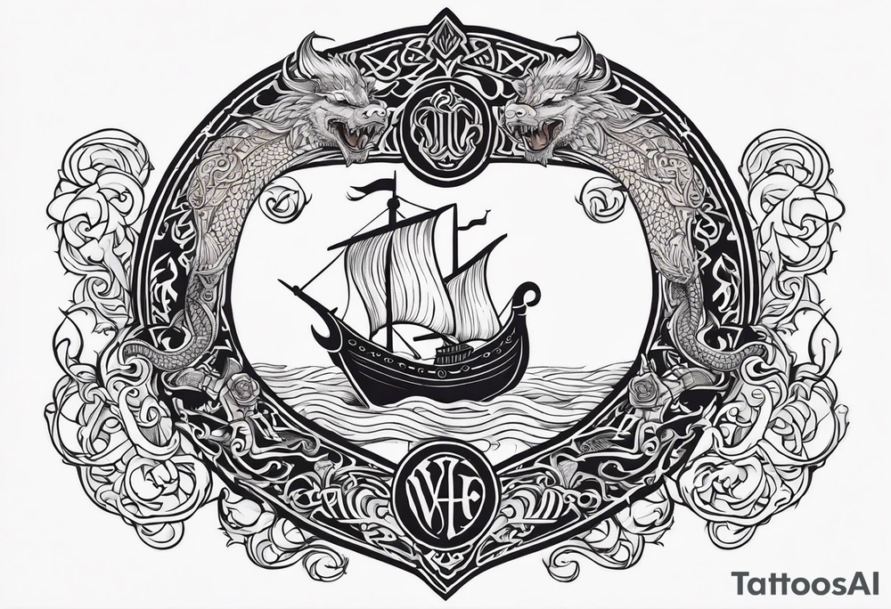 Valhalla sword shield viking ship dragon head tattoo idea Valhalla sword shield viking ship dragon head tattoo idea