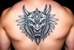 Angry muscle Egyptian Anubis god face tattoo idea