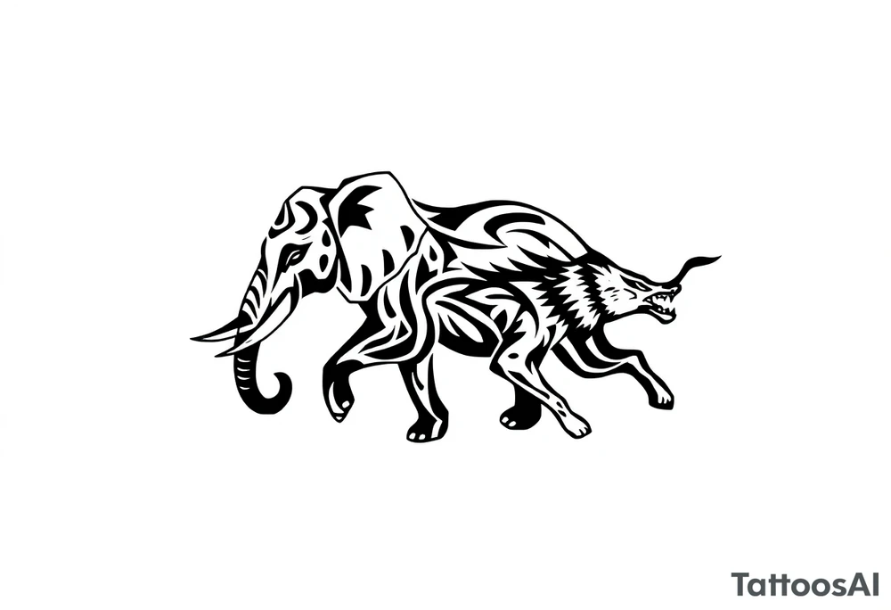 elephant and a wolf running together tattoo idea