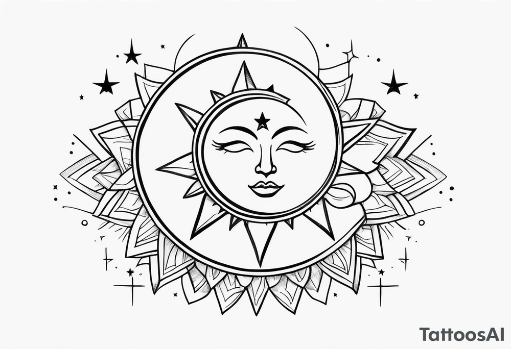 Sun and moon and stars tattoo idea