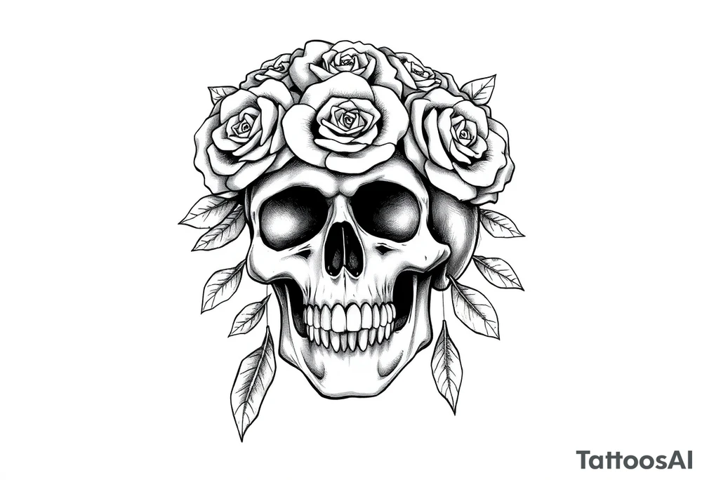 skull with crown of roses tattoo idea