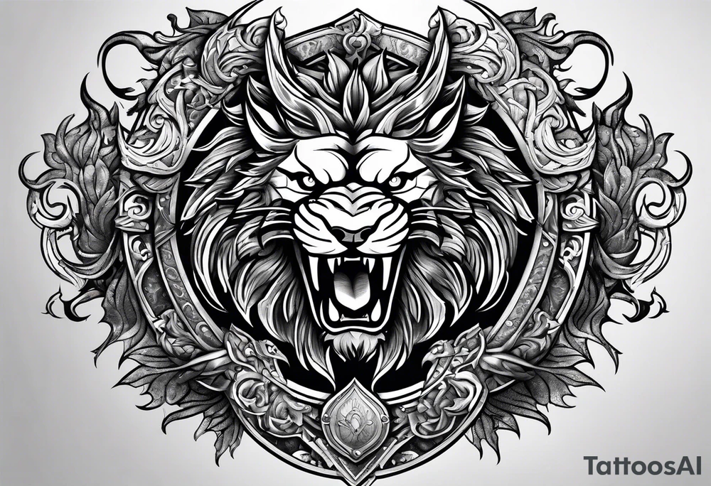 Valhalla sword shield dragon lion tattoo idea