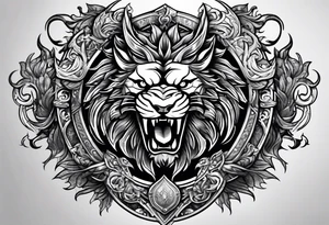 Valhalla sword shield dragon lion tattoo idea