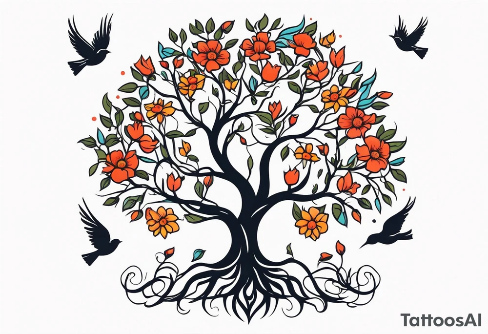 tree with roots and birds


old school vintage simple traditional design with vintage flowers surrounding
bold color simple tattoo idea