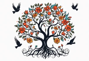 tree with roots and birds


old school vintage simple traditional design with vintage flowers surrounding
bold color simple tattoo idea