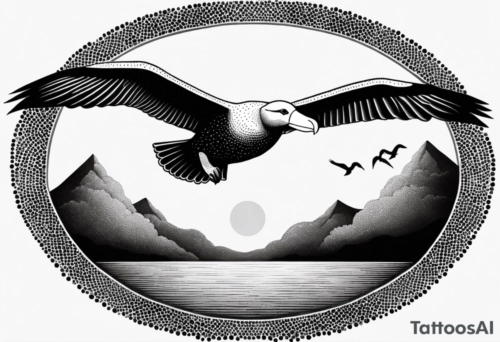 flying giant albatross symmetrical, circle background tattoo idea