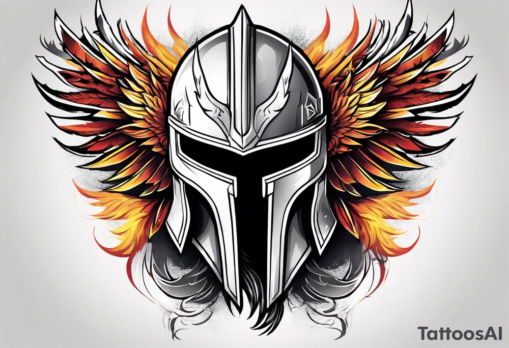 A Spartan Helmet with a phoenix encompassing it tattoo idea