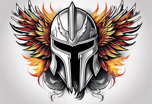 A Spartan Helmet with a phoenix encompassing it tattoo idea