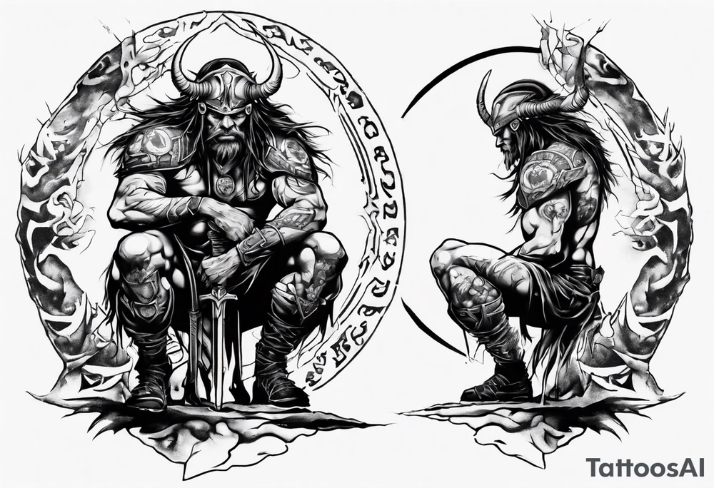Savage warrior kneeling with the world on his shoulders tattoo idea Savage warrior kneeling with the world on his shoulders tattoo idea