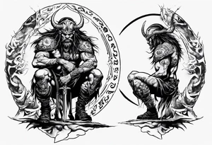Savage warrior kneeling with the world on his shoulders tattoo idea