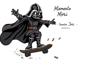 Skateboarding Darth Vadar saying "Memento Mori", outdoors, heaven, bullets
SETH J. CARTER
12/29/88-01/06/24 tattoo idea